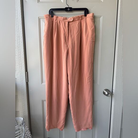Talbots 100% Silk Wide Leg Pleated Dress Pants Pink Peach Sz 20 Preppy Lined - Picture 1 of 7